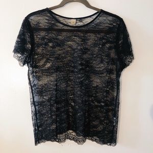 Ser through black lace blouse